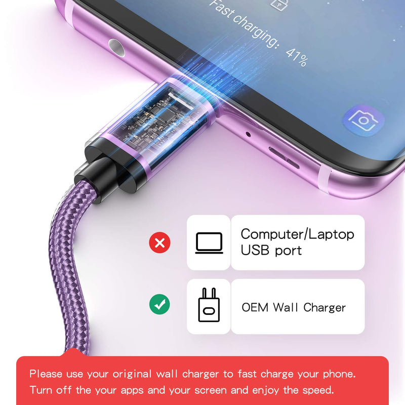 Benicabe USB Type C Cable Fast Charging [2-Pack 6FT] - for Galaxy S10 Charger, S8 S9 S10e, USB to USB C Adaptive Charging Cable for Samsung Galaxy S10 S9 S8 S20 Plus, Note 8 9 10 20 (Lilac Purple) 2 Pack (2*6FT) Lilac purple