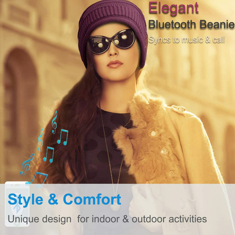 Upgraded Bluetooth Beanie, Built-in Stereo Speaker and Mic, Warm and Comfortable Skully Cap, Unique Tech Gifts, for