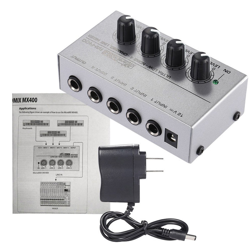 [AUSTRALIA] - ammoon Ultra-compact Low Noise 4 Channels Metal Audio Sound Mixer with Power Adapter Cable (Style 1) 