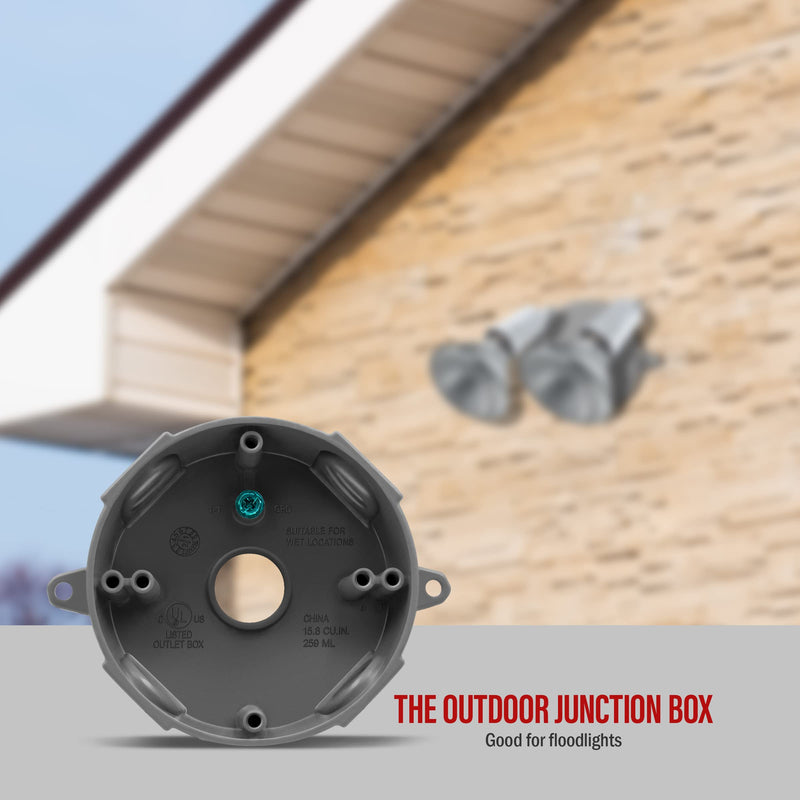 ENERLITES 4” Diameter Round Weatherproof Outlet Box with Five 3/4-in Threaded Outlets, Round Outdoor Electrical Box, 5 Holes 0.75” Each, 2-Gang, 5.4” Height x 4.05” Length x 1.57” Depth, EN4575 0.75 Inch