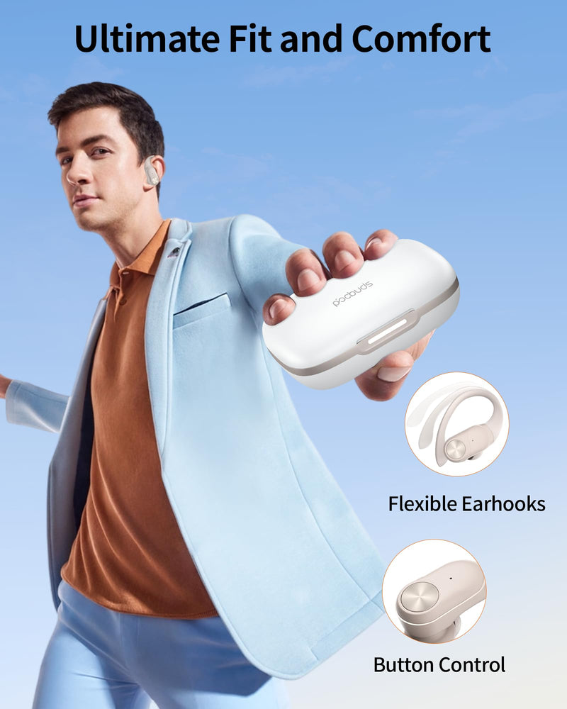 Bluetooth Headphones Wireless Earbuds 80hrs Playtime Wireless Charging Case Digital Display Sports Ear buds with Earhook Waterproof Over-Ear Earphones for TV Phone Laptop Contrast Color (Pearl Gray) Pearl Gray