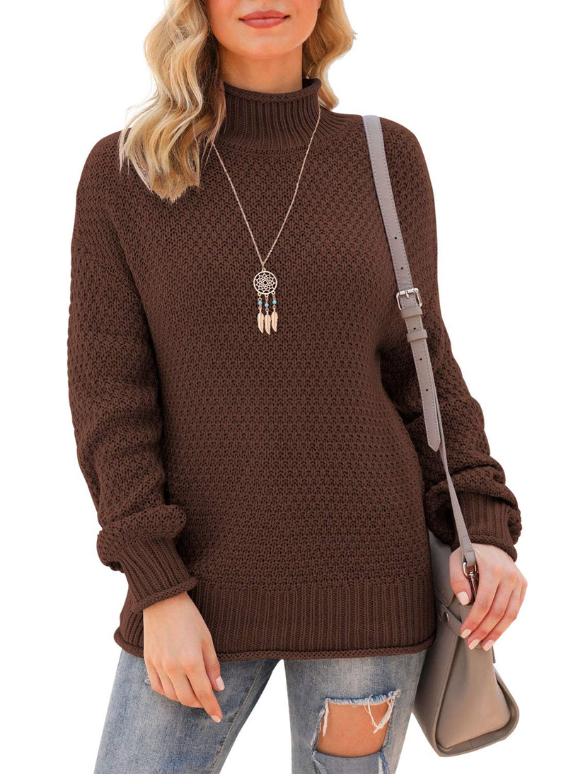 Jouica Womens Turtleneck Oversized Sweaters Batwing Long Sleeve Pullover Loose Chunky Knit Jumper Small 1 Brown