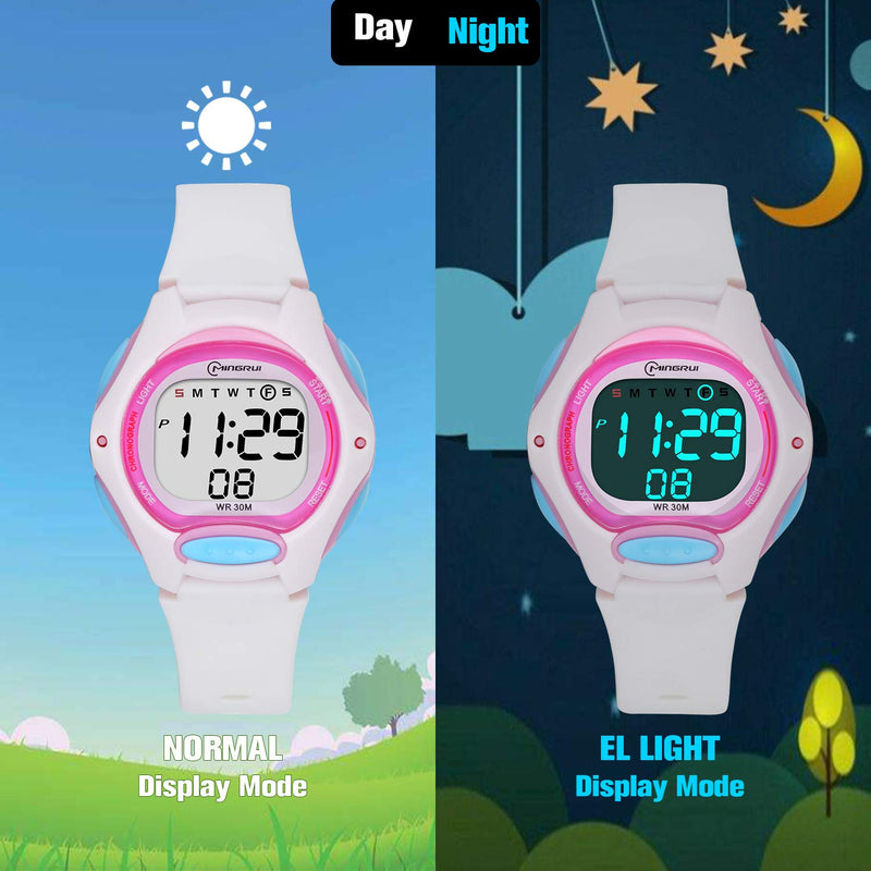 Kids Digital Watch for Girls Boys,Children Watches Waterproof Multi-Functional WristWatches with Alarm/Stopwatch White-8207