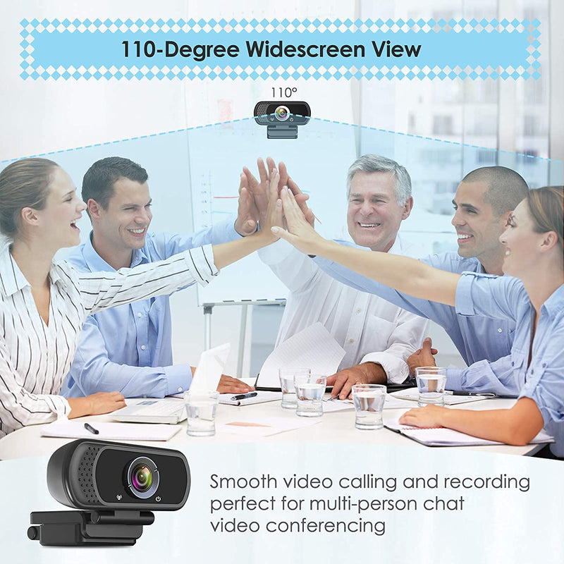 Webcam HD 1080p Web Camera, USB PC Computer Webcam with Microphone, Laptop Desktop Full HD Camera Video Webcam 110 Degree Widescreen, Pro Streaming Webcam for Recording, Calling, Conferencing, Gaming