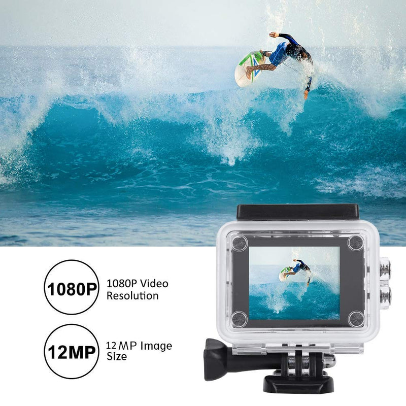 Action Camera, 1080P 30fps 12MP HD WiFi 30M Waterproof Sports Camera 2 Inch Touch Screen with Accessories for Vlogging, Diving, Skiing(Gold) Gold