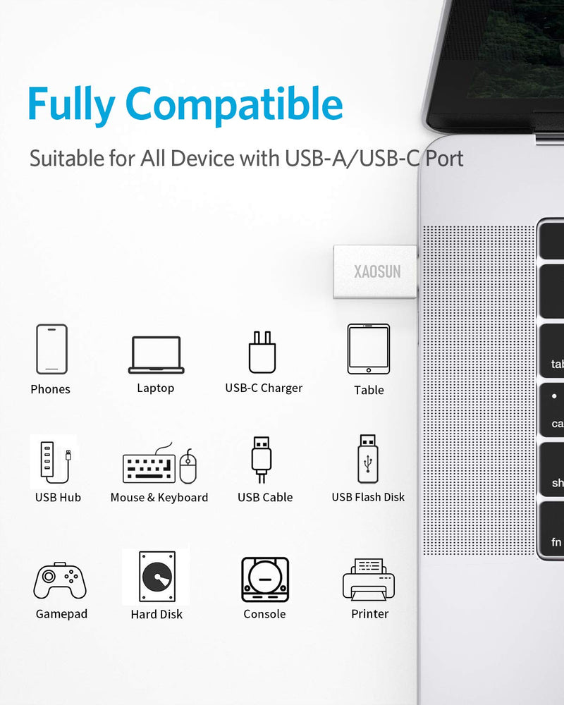 [10Gbps] USB-C to USB-A Adapter (2 Pack), XAOSUN 3.1 USB C to USB Adapter, Support Superfast Data Sync(OTG) & Fast Charging, Fit for MacBook Pro 2020/2019, MacBook Air, Galaxy Note, Nintendo Switch Silver