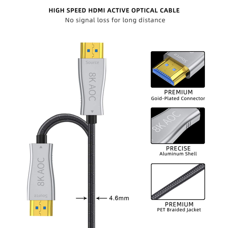 Aieloar 8K Optical Fiber HDMI 2.1 Cable,Support 8K@60Hz 4K@120Hz Dynamic HDR 10, eARC, HDCP2.2, 4:4:4 7680x4320 Resolution, 48Gbps Bandwidth Optic Fiber HDMI 2.1 Cable for PS5/PS4/8K TV（10M/30FT） 10M/30FT