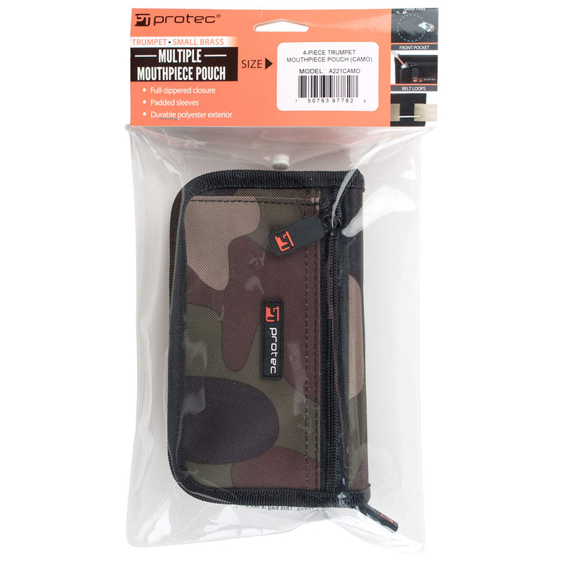 Protec Trumpet Mouthpiece Pouch (4-Piece) Camouflage Nylon with Zipper Closure, Model A221CAMO