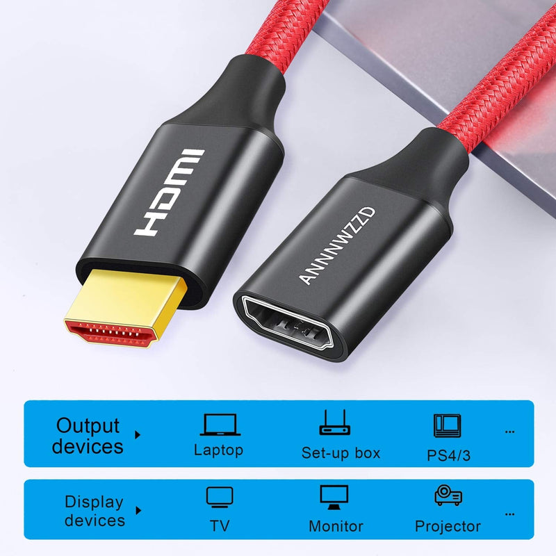 ANNNWZZD HDMI 2.0 Extension Cable 4K 60Hz HDMI Male to Female Supports 3D, Full HD, 2160p, Audio Return Channel (1.5FT) 1.5FT