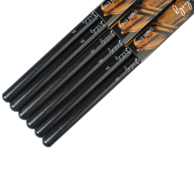 Mulucky 5A Drum Sticks Classic Maple Wood Drumsticks With Carrying Bag - 3 Pair Black