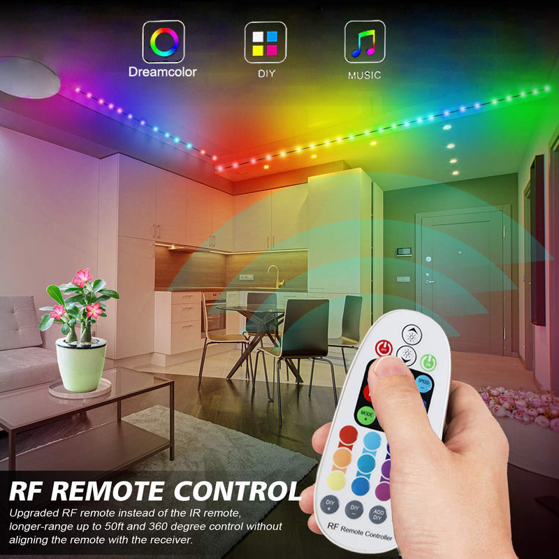 [AUSTRALIA] - SPARKE DreamColor Led Strip Lights, 32.8ft/10m Music Sync LED Light, Waterproof RGB 300Leds SMD5050 Flexible Strip Lighting with RF Remote and 12V Power Supply, Chasing Effect for Home Kitchen 