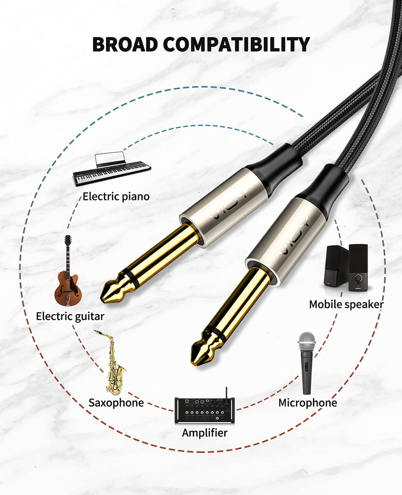 VIOY 6.35mm to 6.35mm Guitar Cable 1/4 inch to 1/4 inch TS Mono Jack to Jack Audio Leads Instrument Cable Braided Gold-plated Compatible with Electric Guitar,Amplifier,Mixer,Effects Pedal,Bass Drum,1M 1M