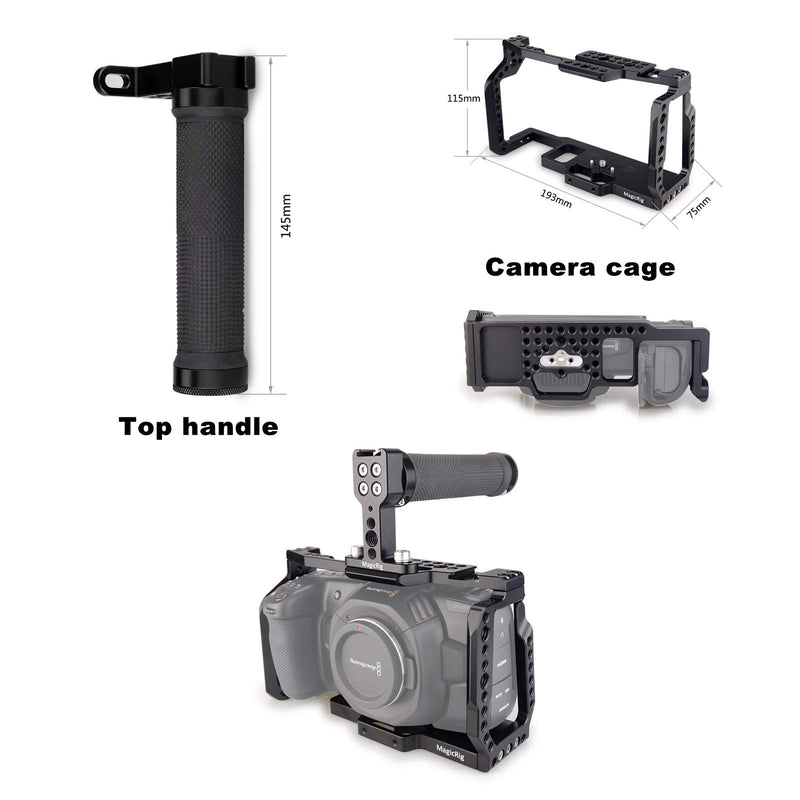 MAGICRIG BMPCC 4K /6K Cage with Top Rubber Handle for Blackmagic Pocket Cinema Camera BMPCC 4K /BMPCC 6K Cage with Handle