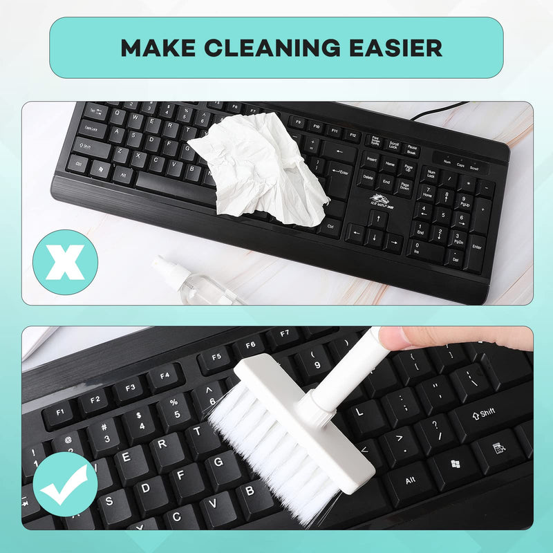 7 Pcs Cleaning Brush Keyboard Cleaner 5 in 1 Multi Function Computer Cleaning Tools Kit with Keycap Puller, Cleaning Brushes, Detritus Tweezers, Crevice Brush, Dust Cloth, Pointed Cotton Swabs (White) White