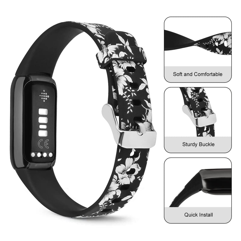 AIRSPO Compatible with Fitbit Luxe Bands Printed Soft Silicone Sports Wristbands Replacement for Fitbit Luxe Ladies Bands Watch Strap for Fitbit Luxe Fitness and Wellness Tracker Black/Rose