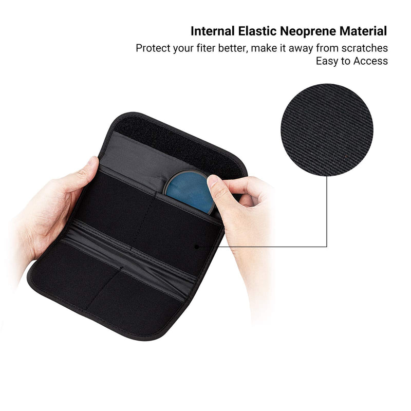 4 Pockets Filter Case for Round Filter Up to 58mm (37mm 40.5mm 43mm 46mm 49mm 52mm 55mm 58mm), Foldout Lens Filter Pouch with Microfiber Cleaning Cloth, Professional Photography Filter Bag 4 Pockets-up to 58mm