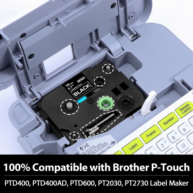 18mm White on Black Label Tape Replacement for Brother TZe-345 TZe345 Tz Tape 18mm 0.7 Laminated Black 3/4" Compatible with Brother P Touch TZe Black Tape 18mm for PTD400 PTD410 PTD600, 3-Pack 18mm (3/4")
