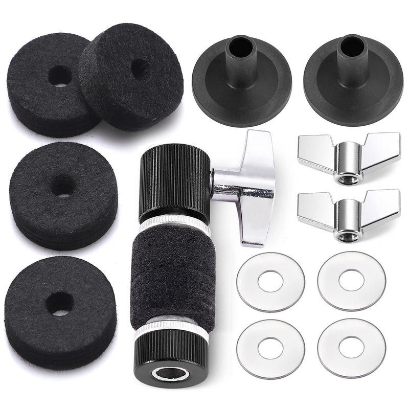 Facmogu 13PCS Cymbal Replacement Accessories, Standard Hi-Hat Clutch, Drum Cymbal Felt Pads Include Wing Nuts & Washers & Plastic Cymbal Sleeves, Replacement for Drum Set - Black 13 PCS