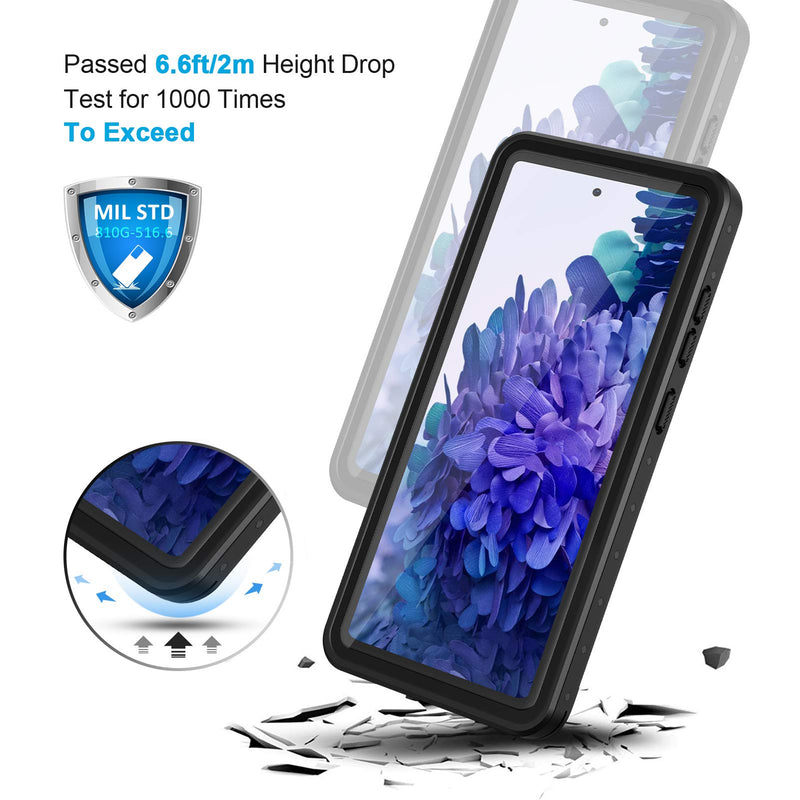 Lanhiem Samsung Galaxy S20 FE Case, IP68 Waterproof Dustproof Case with Built-in Screen Protector, Full Body Heavy Duty Shockproof Protective Clear Cover for Samsung S20 FE 5G 6.5 Inch (Black)