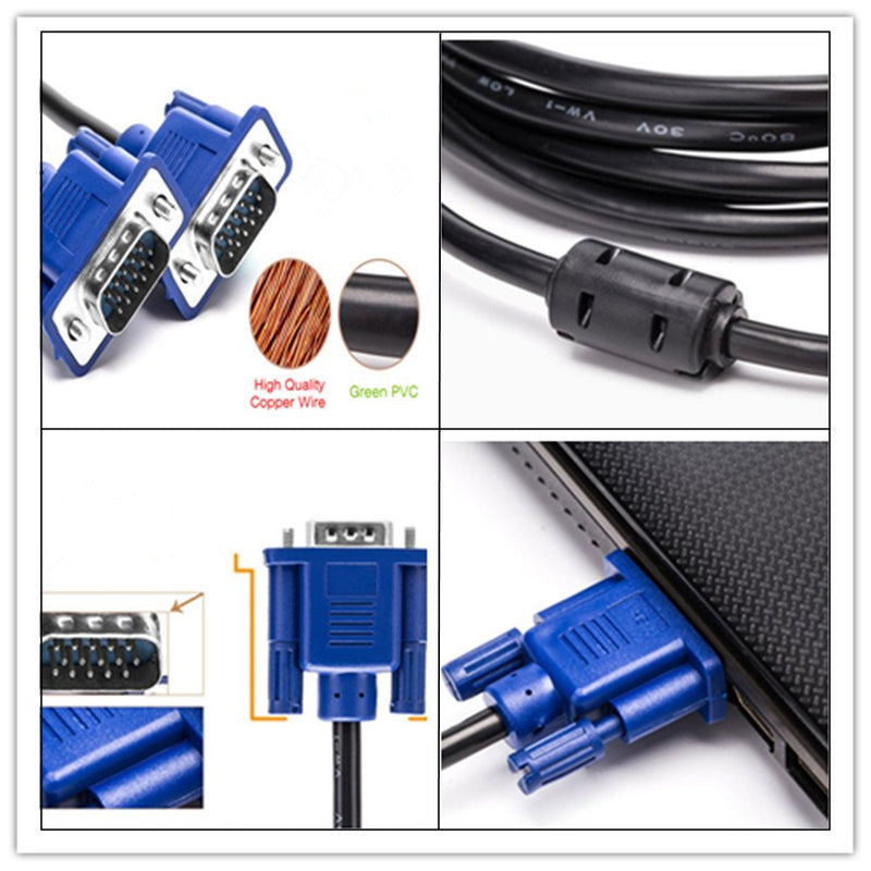 BeElion 15Pin 5FT Gold Plated DB15 VGA Male to Male Monitor Cable VGA to VGA,HD| Blue| 1.5 Meters