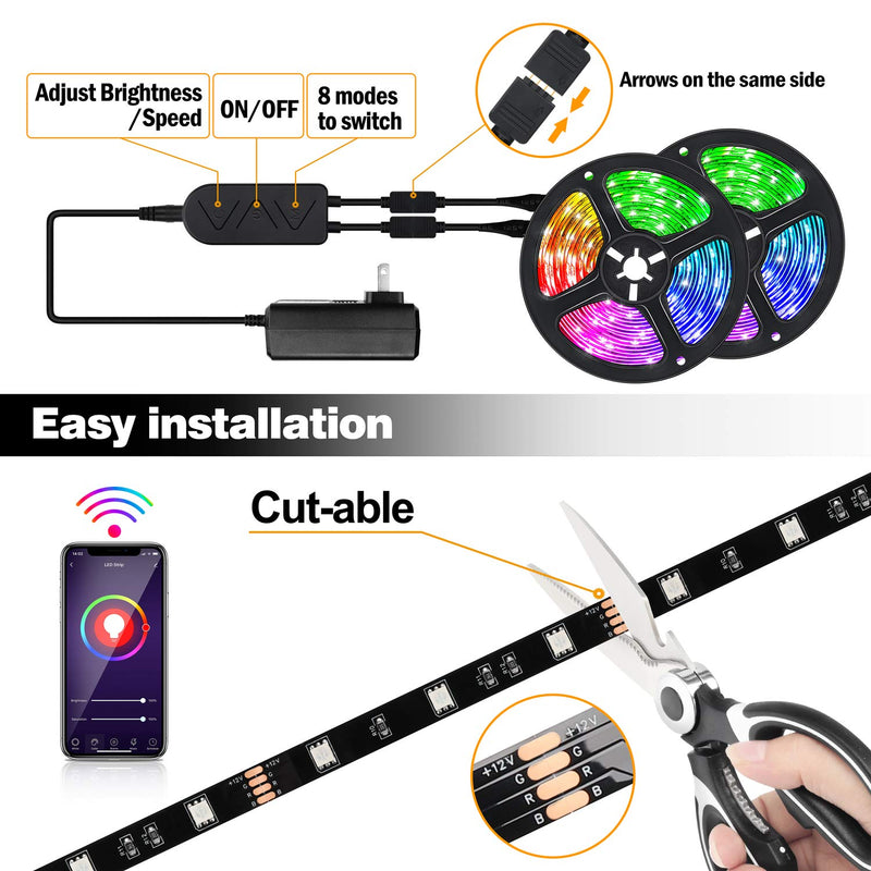 [AUSTRALIA] - Smart WiFi LED Strip Light 32.8ft Work with Alexa Google Home, Voice APP Control TV Backlights Music Sync 16 Million Colors RGB Light Strip Gaming Tape Rope Light for Bedroom Party Christmas Black 
