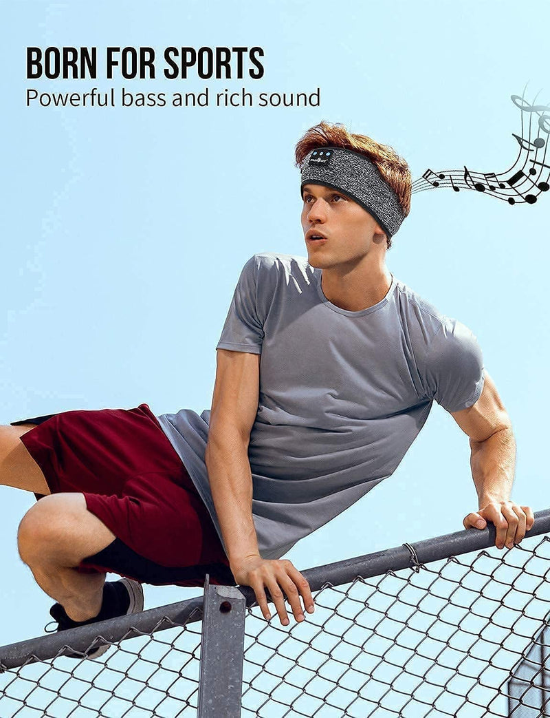 MUSICOZY Sleep Headphones Bluetooth Wireless Sports Headband, Sleeping Eye Mask Earbud for Side Sleepers Air Travel Meditation, Black Mask & Gray Headband, Pack of 2