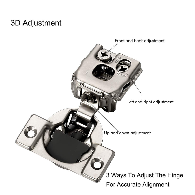 FURNIWARE 10 Pieces Soft Closing Cabinet Hinges, 1 inch Overlay Cabinet Hardware Hinges Nickel Plated- 105 Degree 10 Pack
