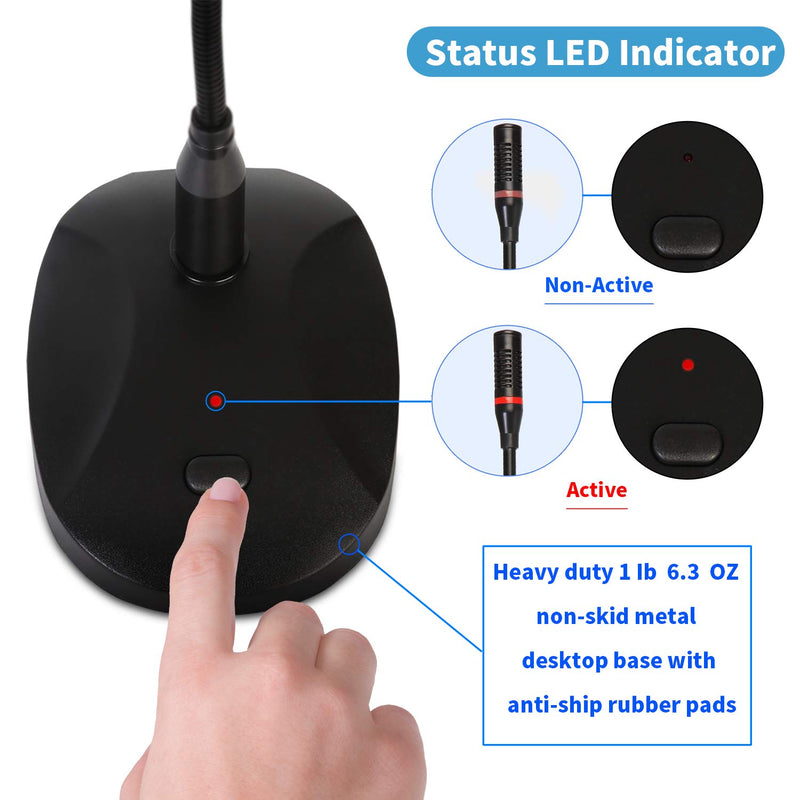 USB Microphone for PC/Computer/Laptop with Switch Button, Plug & Play, 360° Gooseneck Desktop Mic with LED Indicators for Conferencing, Recording, Streaming, Gaming, Zoom - Bomaite U140, Black