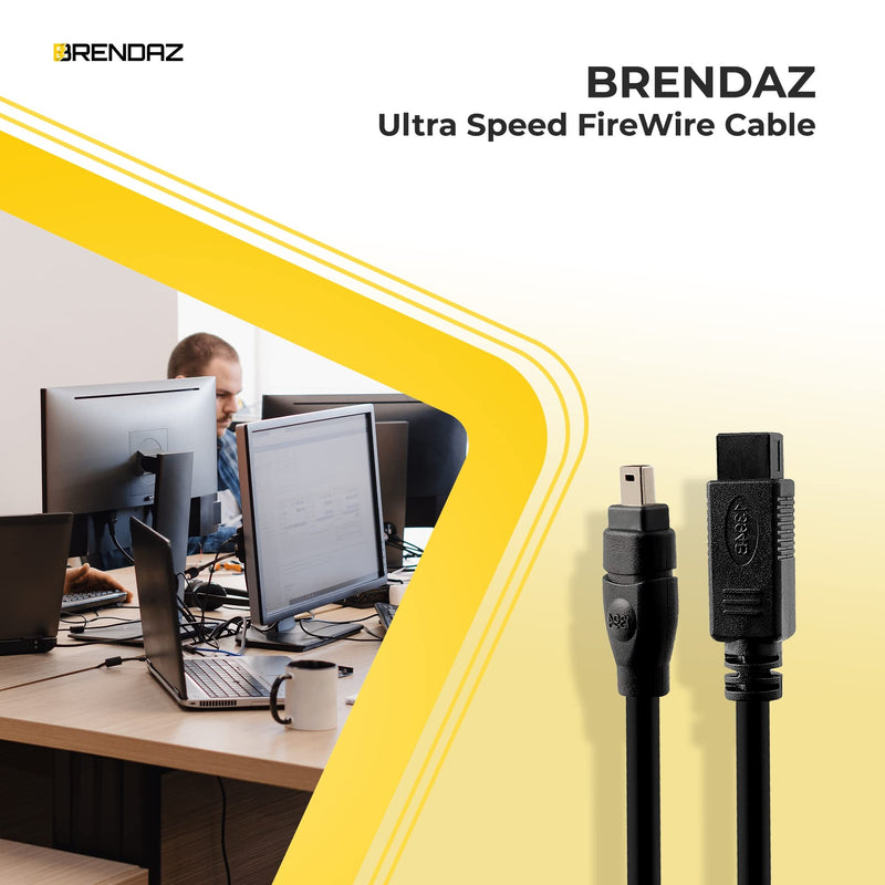 BRENDAZ - Ultra Speed FireWire Cable – Premium Quality 9-pin Male to 4-pin Male DV Cable Works with Cameras, Laptop, MacBooks Pro, Camcorders, etc. – 800Mbps (6-Feet) 6-Feet