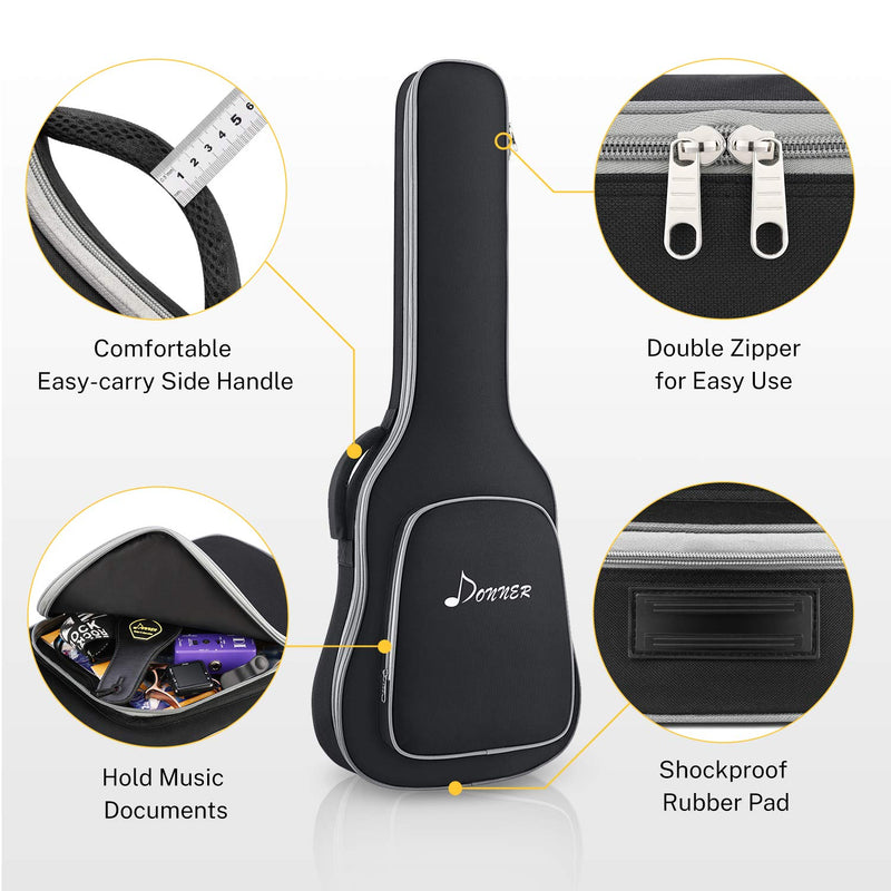 Donner 39 inch Electric Guitar Bag Gig Bag, 0.3 Inch Padded Sponge 600D Ripstop Waterproof Nylon Dustproof Soft Electric Guitar Case Adjustable Strap Black 0.3Inch Padded