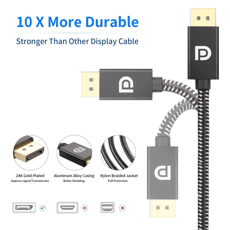 LEIRUI DisplayPort Cable 10 Feet,1.2 DP to DP Cable (4K@60Hz, 2K@165Hz, 2K@144Hz), DisplayPort to DisplayPort Nylon Braided Cord, High Speed for HDTV Graphics Card Projector, Gaming Monitor Cable,etc Black