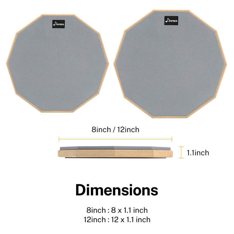 Donner Drum Practice Pad, 8 Inch Double Sided Silent Drum Pad With Drumsticks, Gray Grey