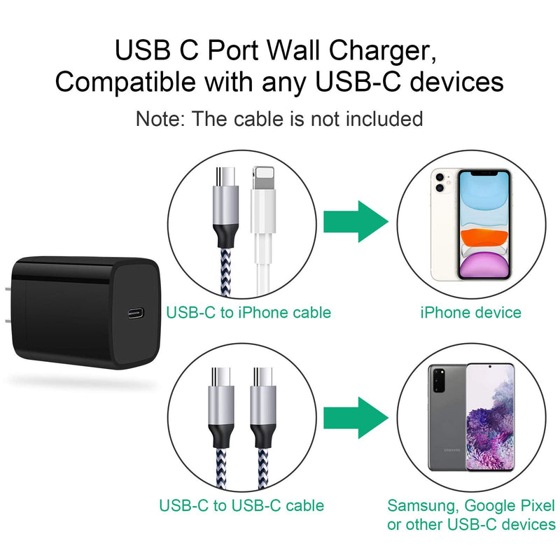 [AUSTRALIA] - USB C Wall Charger, FiveBox [1Pack] 20W Fast PD Wall Adapter Charger Type C Plug Block Brick Cube Box Compatible iPhone 13/12 Mini Pro Max, 11 Pro/Max/XS/XR/X/8/8 Plus, Google Pixel, Samsung S21 1pc black 