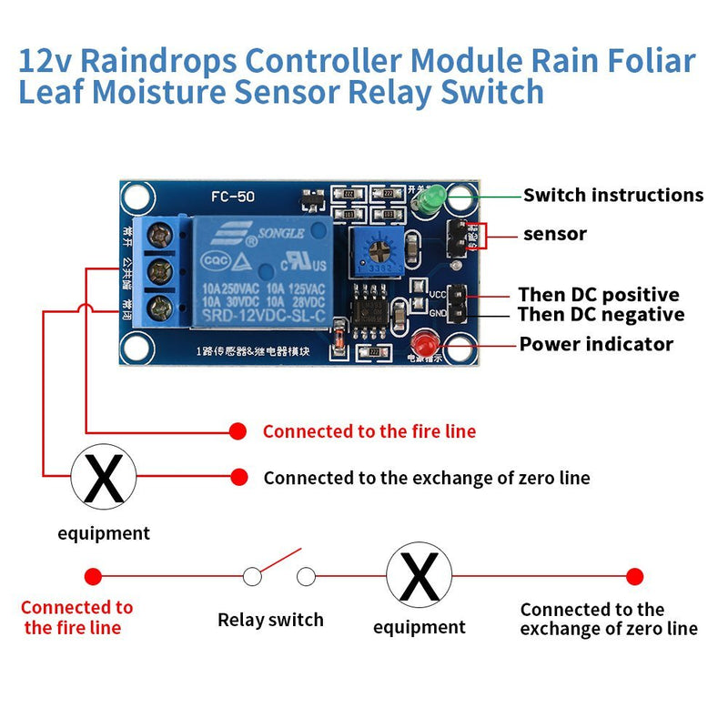 DC 12V Leaf Wetness Rain Sensor Relay Humidity Controller Weather Detector Module Automatic Watering Module