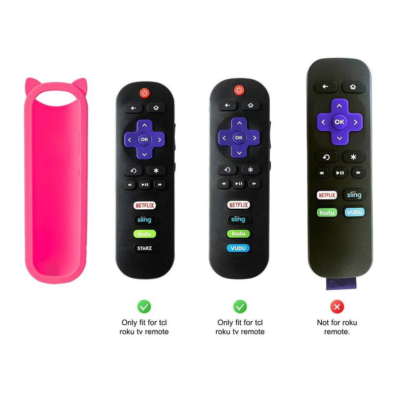 Bedycoon Pink Silicone Protective Soft Cases Covers with Wrist Strap and Remote Holder with Adhesive for RC280 TCL Roku TV Remote Control Cat Ear Shape Design Cute pink cover+ holder