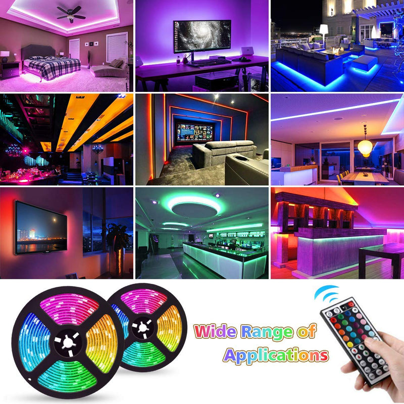 [AUSTRALIA] - Raizon LED Strip Lights, 16.4ft 300leds Waterproof Adhesive Light Strips RGB Color Changing SMD 3528 Ribbon Kit with 44 Keys IR Remote Controller for Bedroom, Party and Home Decoration Indoor Outdoor 