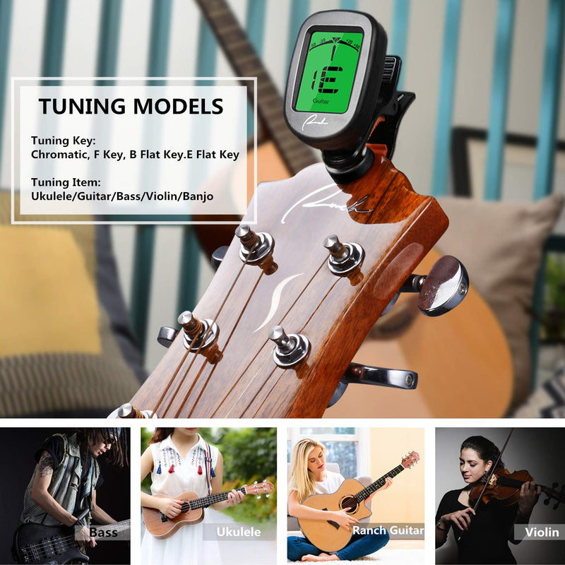 Ranch Tuner Professional Clip On for Acoustic/Electric Guitar, Ukulele, Violin, Bass, Banjo & Chromatic Tuning Modes - Classical Black