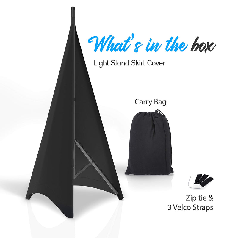 Pyle Universal Lighting Tripod Stand Scrim - Double Sided DJ Speaker / Light Stand Skirt Cover w/ Velcro Straps, Bag, Made from Stretchable Lycra Spandex, Fit Stands Up to 75” x 43” - PSCRIM2B (Black) Black 2-Sided
