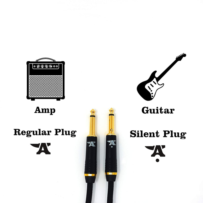 [AUSTRALIA] - Silent Dragon Instrument Cable - Noiseless for Electric Guitar and Bass - TS 1/4Inch Silent Gold Plated Plugs (20 FT/Straight - Straight) 20 ft straight 