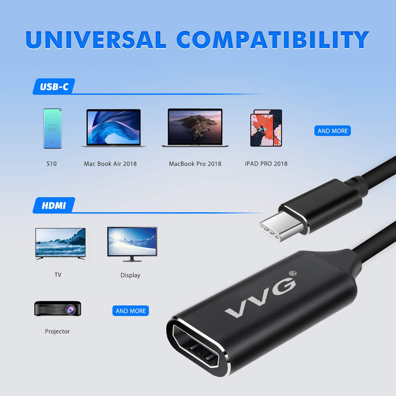 VVG USB Type C to HDMI Adapter Type-C HDMI Cable [4K UHD/Thunderbolt 3/USB 3.1] USB C HDMI Cable Compatible with MacBook Pro/MacBook Air/iPad Pro, Samsung Galaxy S20/S10/Note10 Other USB-C Devices