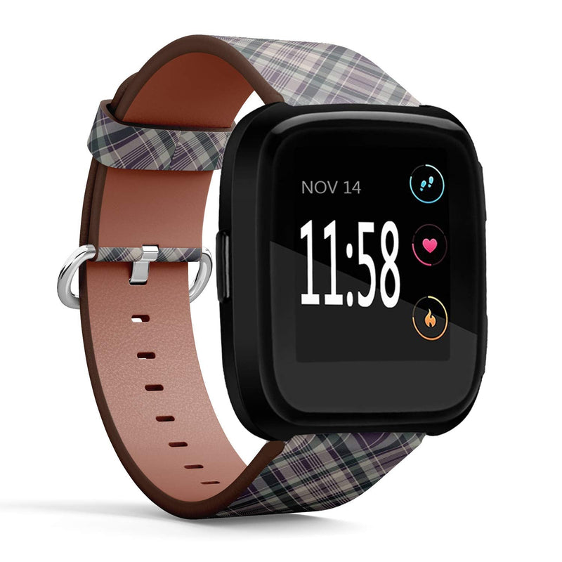 Compatible with Fitbit Versa, Versa 2, Versa LITE - Quick Release Leather Wristband Bracelet Replacement Accessory Band - Check Plaid Pixel Fabric Texture