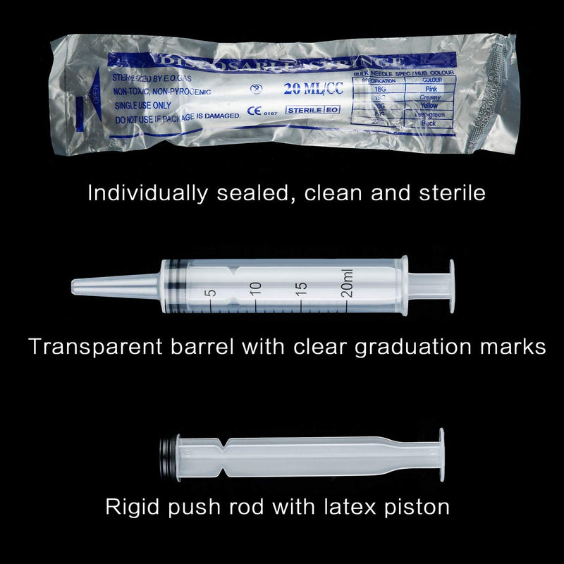 20 Packs Plastic Syringe Liquid Measuring Syringe with Measurement 20 ml Needleless Industrial Syringe for Labs Measuring Liquids Feeding Pets Gardening Oil or Glue Applicator Favors