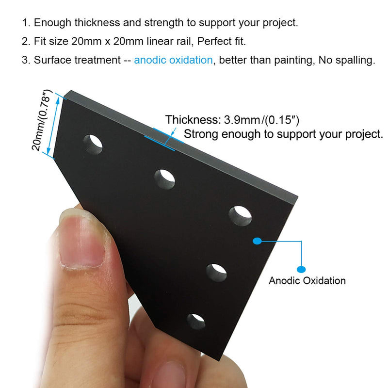 10PCS/Set Surface Anodic Oxidation Black L Shape Corner Bracket Plate 5-Hole Outside Joining Plate for 2020 Series Aluminum Profile 3D Printer Frame