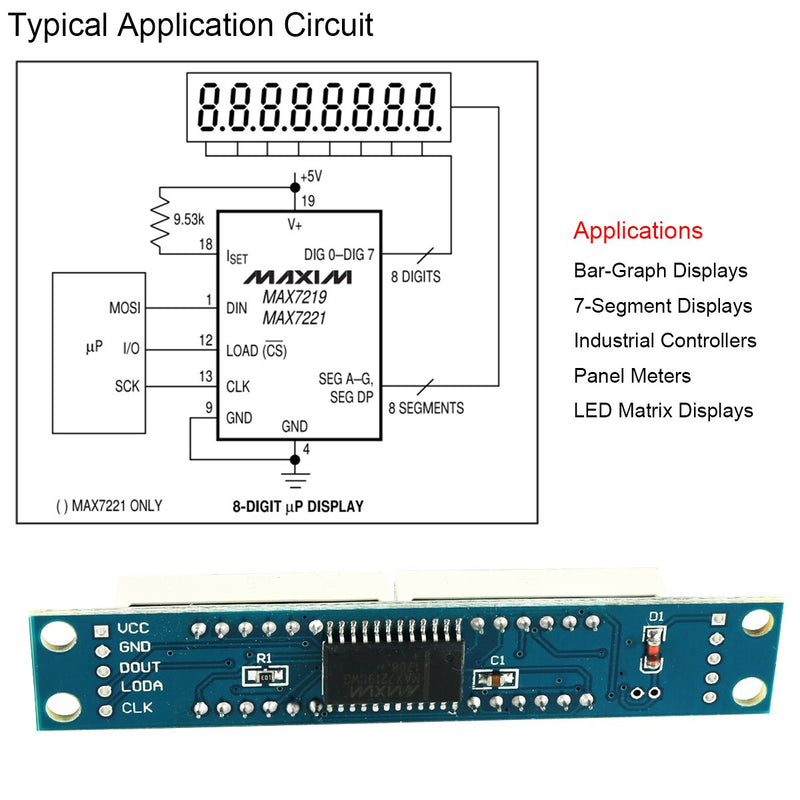 MakerFocus 4pcs 8-Digit 7 Segment Module MAX7219 8 Bit Digital Segment Tube LED Display Module Supports Cascade Eight Bit Serial 3 IO Ports for Arduino MCU/51/AVR/STM32 Blue