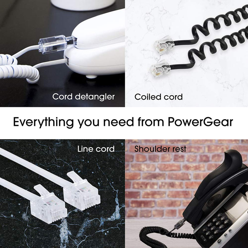 Power Gear Coiled Telephone Cord, 4 Feet Coiled, 25 Feet Uncoiled, Phone Cord works with All Corded Landline Phones, For Use in Home or Office, Black, 76139 1 Pack