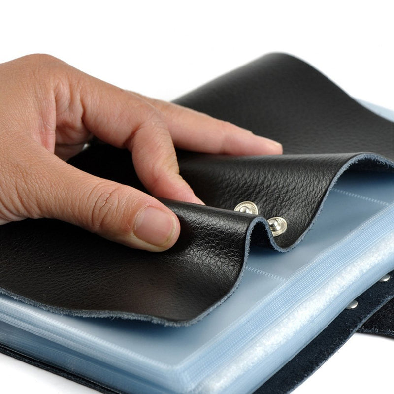 Aladin Leather Business Card Organizer Book Credit Card Holder with 90 Plastic Card Slots Blue