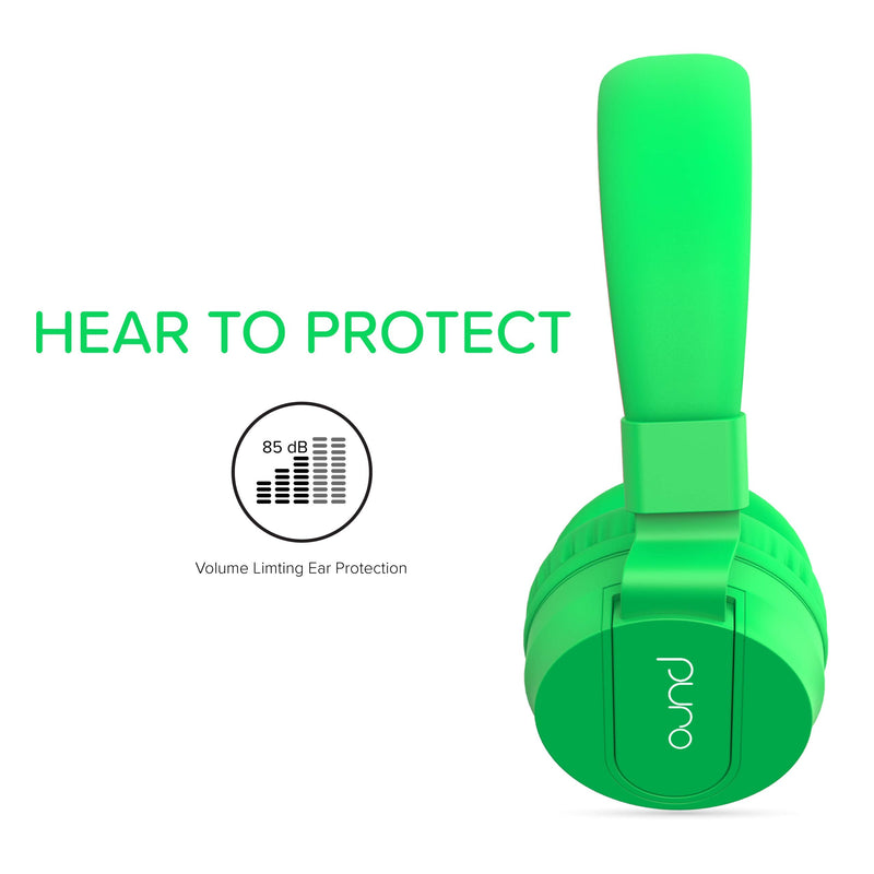 PuroBasic Volume Limiting Wired Headphones for Kids, Boys, Girls 2+ Foldable & Adjustable Headband w/Microphone, Compatible with iPad, iPhone, Android, PC & Mac – by Puro Sound Labs, Green