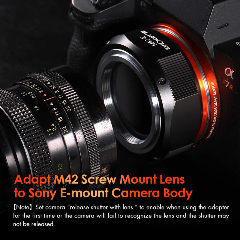 K&F Concept Lens Mount Adapter for M42 Lens to Sony NEX E-Mount Camera for Sony Alpha NEX-7 NEX-6 NEX-5N NEX-5 NEX-C3 NEX-3 with Matting Varnish Design M42-E