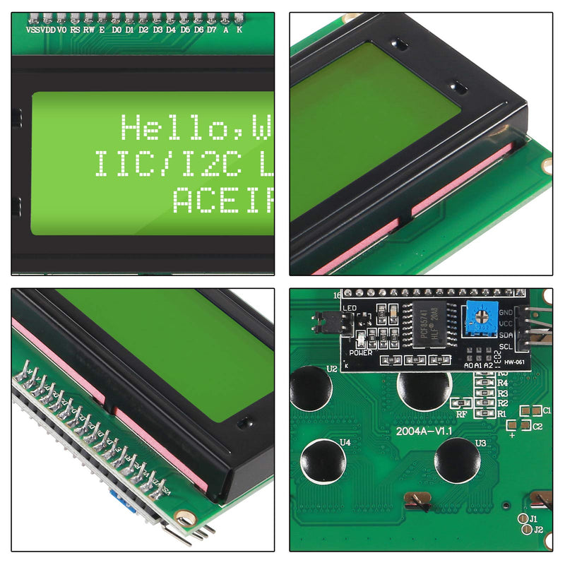ACEIRMC 3pcs IIC I2C TWI Serial LCD 2004 20x4 Display Screen Green + IIC I2C Module Interface Adapter for Raspberry Pi Arduino (Green)