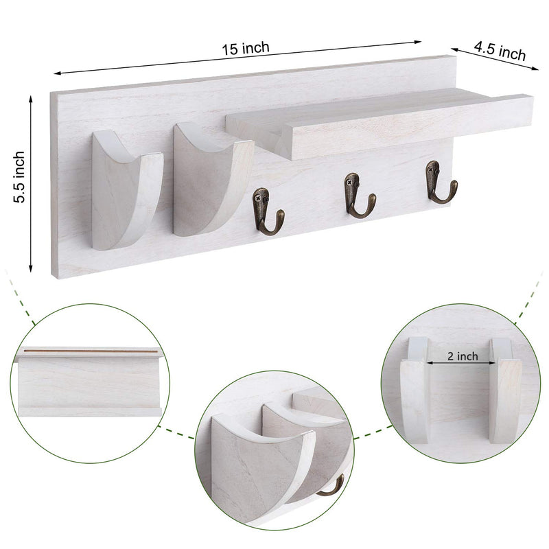 Bikoney Guitar Holder Wall Mount Bracket Hanger Guitar Wood Hanging Rack with Pick Holder and 3 Hook Vintage White